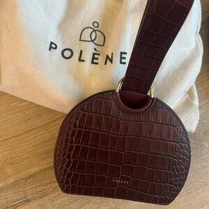 Polène Croc-Embossed Burgundy Leather Wristlet